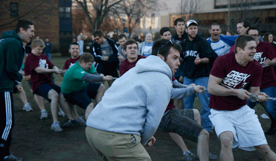 Members of Kappa Sigma Fraternity competes in Tug of War during Greek Week 2011. Photo by Brittany McGrail / Brittany.McGrail@marquette.edu