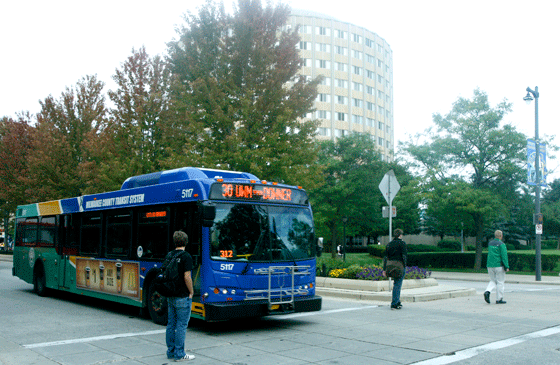 A Milwaukee bus drives through Marquette's Campus. Photo by Brittany McGrail/brittany.mcgrail@marquette.edu