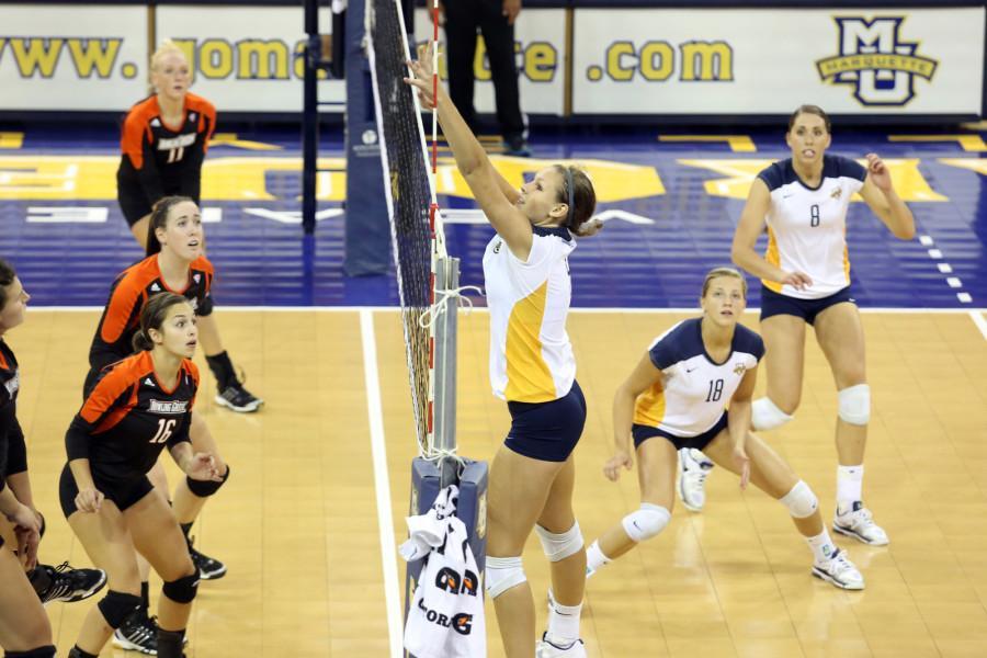 Freshman outside hitter Erin Lehman has had ups and downs in her first season at Marquette. Photo courtesy of Marquette Athletics.