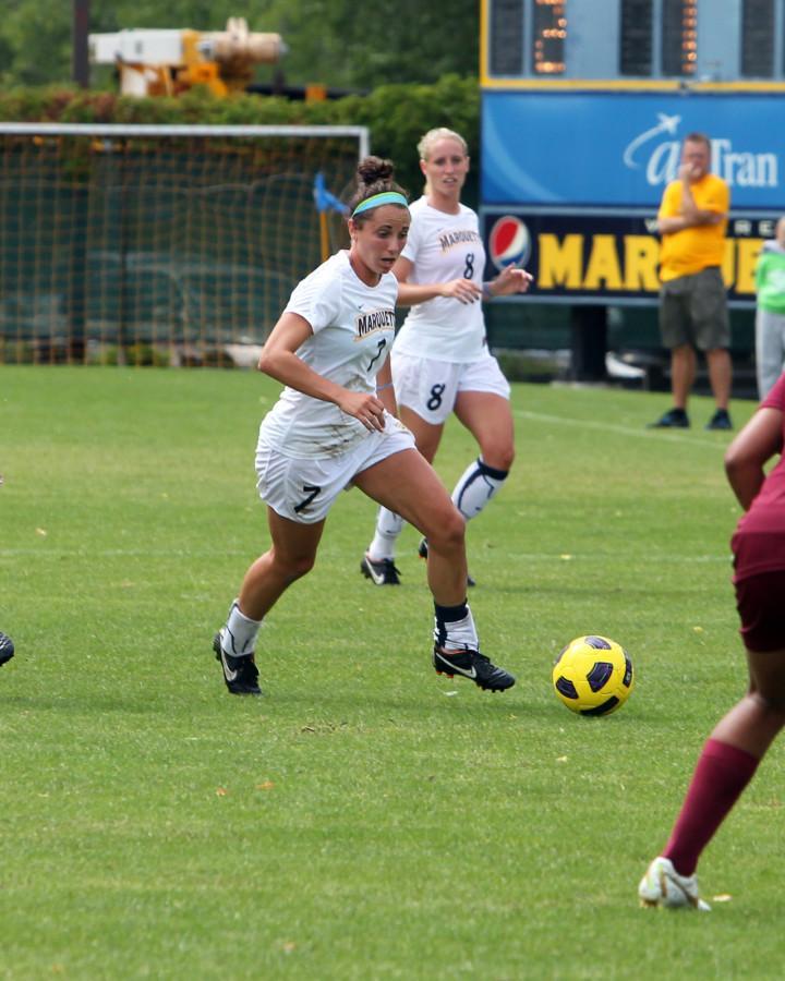 Senior forward Lisa Philbin scored the first goal in Marquettes 3-0 win over Illinois State Friday night. Photo courtesy of Marquette Athletics.