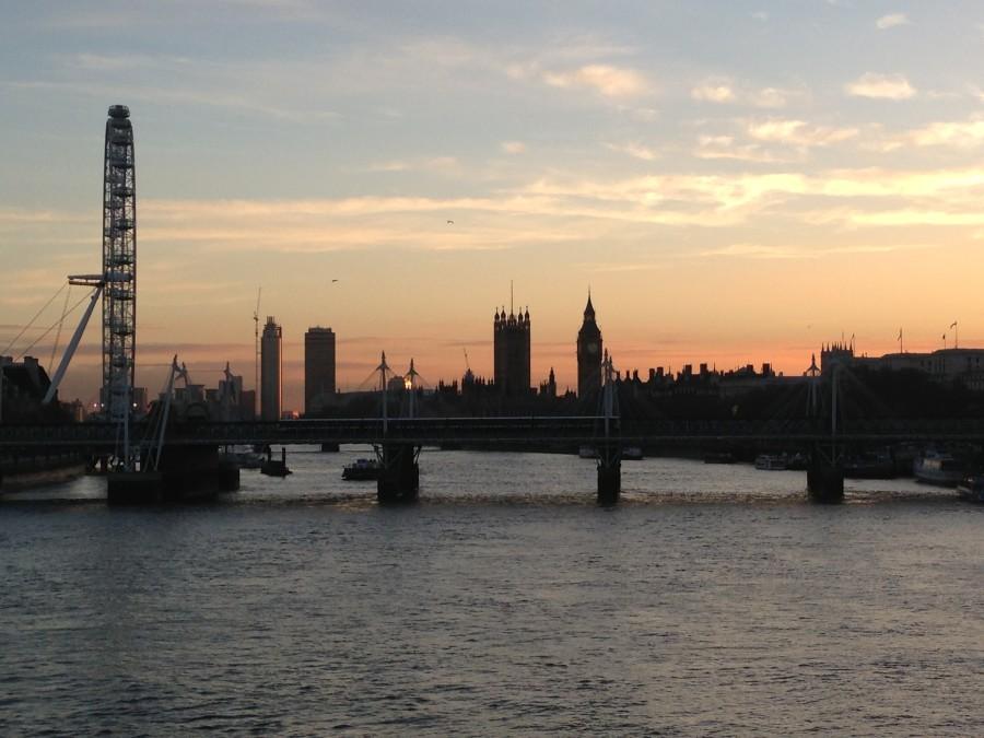 This view from the Waterloo Bridge showcases some of Londons infamous attractions, such as the London Eye, Big Ben and Westminster Abbey.