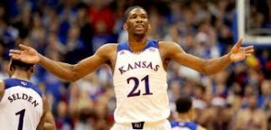 Kansas center Joel Embiid might not play in the NCAA Tournament due to a back injury. Photo via Fox Sports.