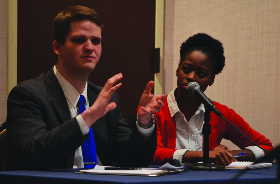 MUSG President-elect Kyle Whelton with Executive Vice President-elect Natalie Pinkney.