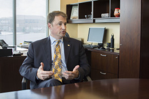 Michael Vanderhoef, vice president for University Advancement, said he is excited to work with University-elect Michael Lovell with regard to fundraising. Photo by Rebecca Rebholz / rebecca.rebholz@marquette.edu