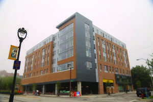 Although retail space on the bottom floor in Ivy on Fourteenth luxury apartment building on the 800 block of 14th Street has yet to be finished, the apartments were open to residents this week. Photo by Yue Yin / yue.yin@marquette.edu