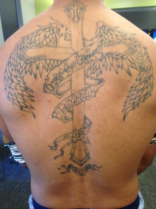 Juan Chacon got his full back tattoo in memory of his uncle. Photo by Hannah Byron/ hannah.byron@mu.edu