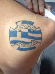 Stephan Kakos' Greek heritage inspired this tat. Photo courtesy of Nicholas Albers.