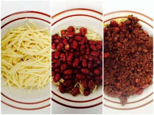 Every bowl of chili comes with the option of spaghetti and beans.