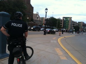 Police on the scene of Dontre Hamilton related protests on State Street near Marquette's campus Photo by Rob Gebelhoff / robert.gebelhoff@marquette.edu