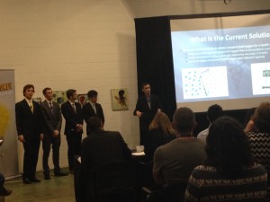 Jacob Vildibill, a senior in the College of Engineering, presents with his group mates a human-powered system to provide concentrated oxygen to countries without easy access to electricity as part of the Good Money Challenge. Photo by Julia Pagliarulo / julia.pagliarulo@marquette.edu.