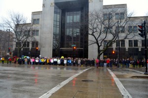 Over 100 students lined up to counter-picket Westboro Baptist Church on Monday. Photo by Matthew Serafin/matthew.serafin@marquette.edu