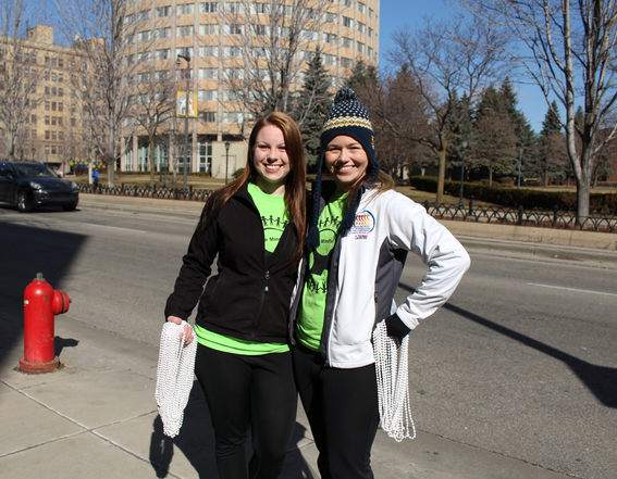 Emily Gaber (left) and Markie Pasternak (right) at the first annual Stomp Out Stigma 5k Run/Walk. Photo courtesy of Angela Habisohn /   angela.habisohn@marquette.edu