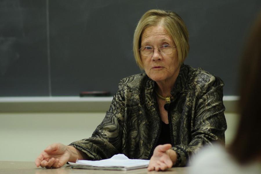 Ann Wright speaks at her first class appearance as Peacemaker in Residence. Photo by Cassie Rogala / cassierogala@gmail.com