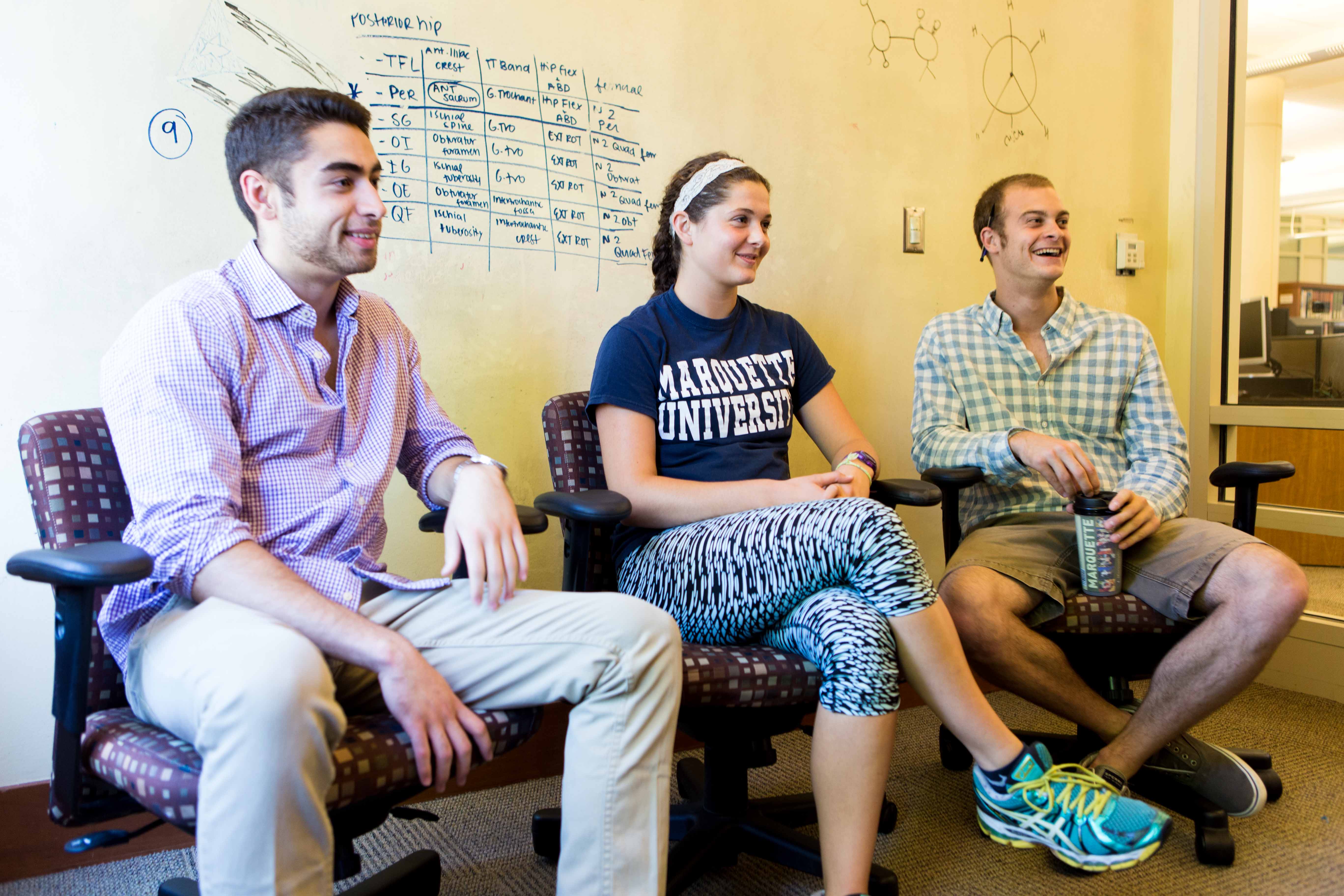 Three pre-health professional students describe their journey and hardships on the path to medical school. From left: Preston Powers, Catrina Tegen, Joe Bartoletti.