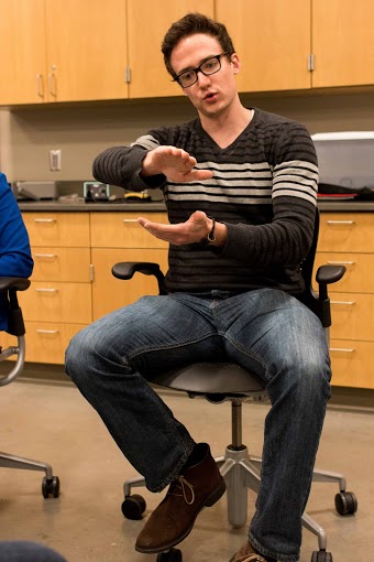 Jacob Van Dehy describes how the treadmill can be used to help patients. Photo by Ben Erickson /benjamin.a.erickson@marquette.edu