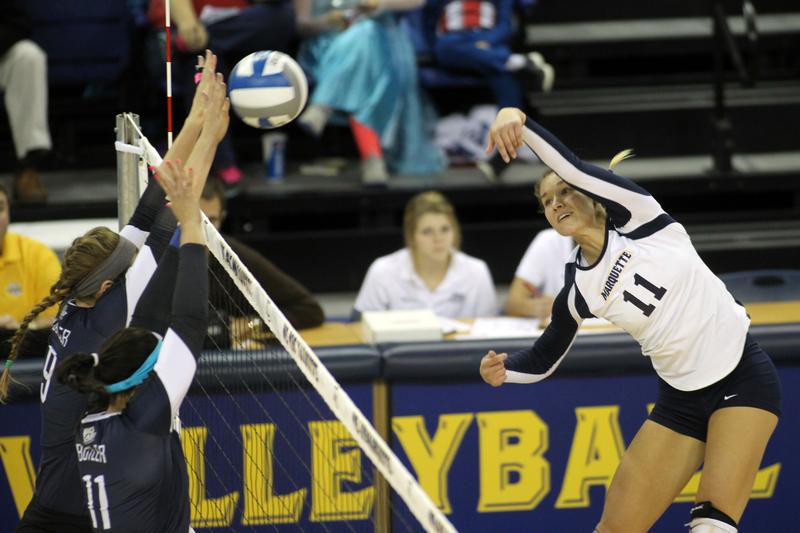 Lindsey Gosh averaged 2.48 kills per set in her four years for Marquettes Division I team. Photo courtesty of Maggie Bean/Marquette Athletics