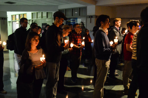 Students at the vigil, held on the first floor of the Alumni Memorial Union. Photo by Matt Serafin /matthew.serafin@mu.edu