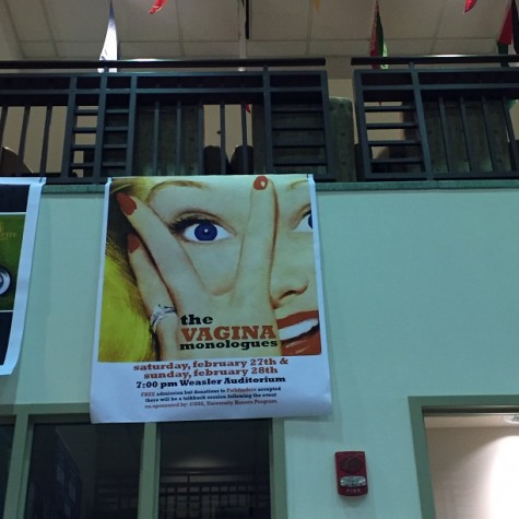 The new Vagina Monologues poster hangs in the Alumni Memorial Union. Photo by Natalie Wickman /natalie.wickman@mu.edu