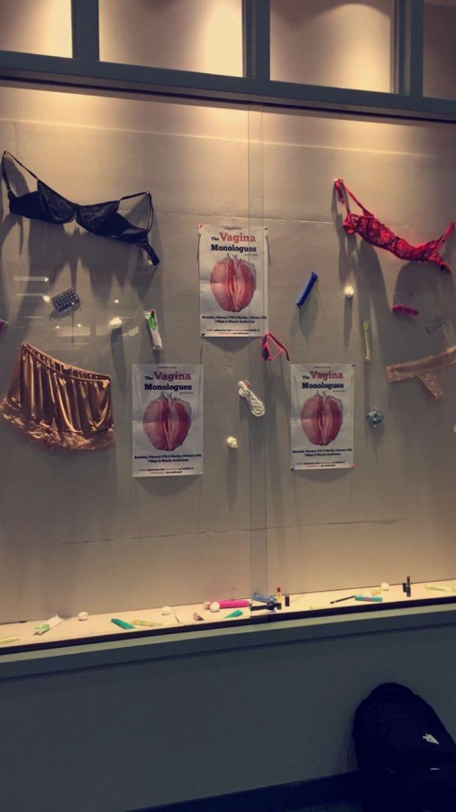 Tampons, bras and birth control were displayed in the AMU as a promotion of this years Vagina Monologues. Photo courtesy of Anna Matenaer