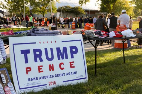 Trump supporters line up to see him at the Waukesha Expo Center.