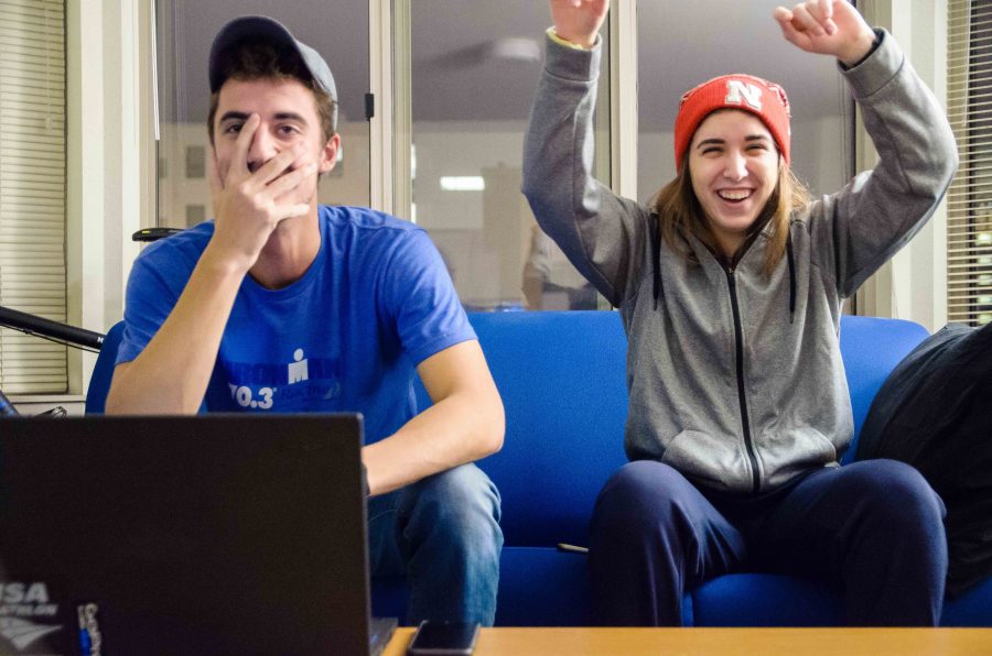 Steve Lewandowski, a sophomore in the College of Engineering, and Lou Hasebroock, a freshman in the College of Education, watch the latest episode of The Bachelor, which aired Monday. Watch parties for the show take place across campus on a weekly basis. 