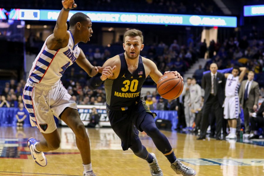Andrew Rowsey scored 22 points against DePaul Saturday.