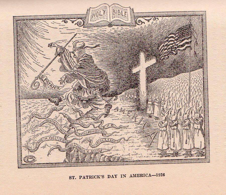 This+1920s+cartoon+shows+the+Ku+Klux+Klan+chasing+the+Catholic+Church%2C+personified+as+St.+Patrick%2C+from+the+shores+of+the+United+States.+