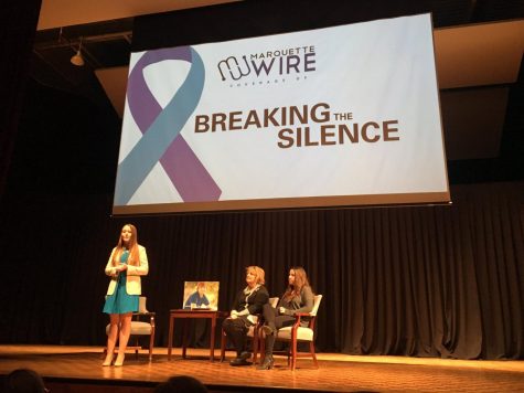 The Marquette Wires project about college-age suicide, Breaking the Silence, concluded Wednesday, May 3, with a live television town hall forum. Photo by McKenna Oxenden/mckenna.oxenden@marquette.edu