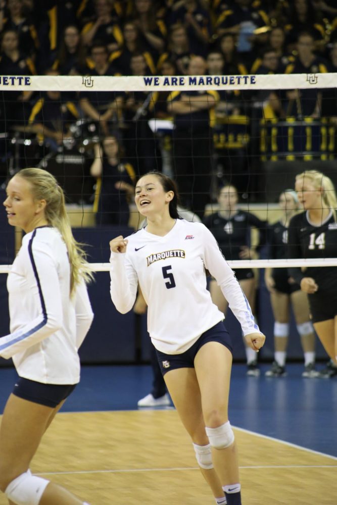 Setter Lauren Speckman had 27 assists, but it wasnt enough as Wisconsin defeated Marquette in the first round of the NCAA Tournament Friday night.
