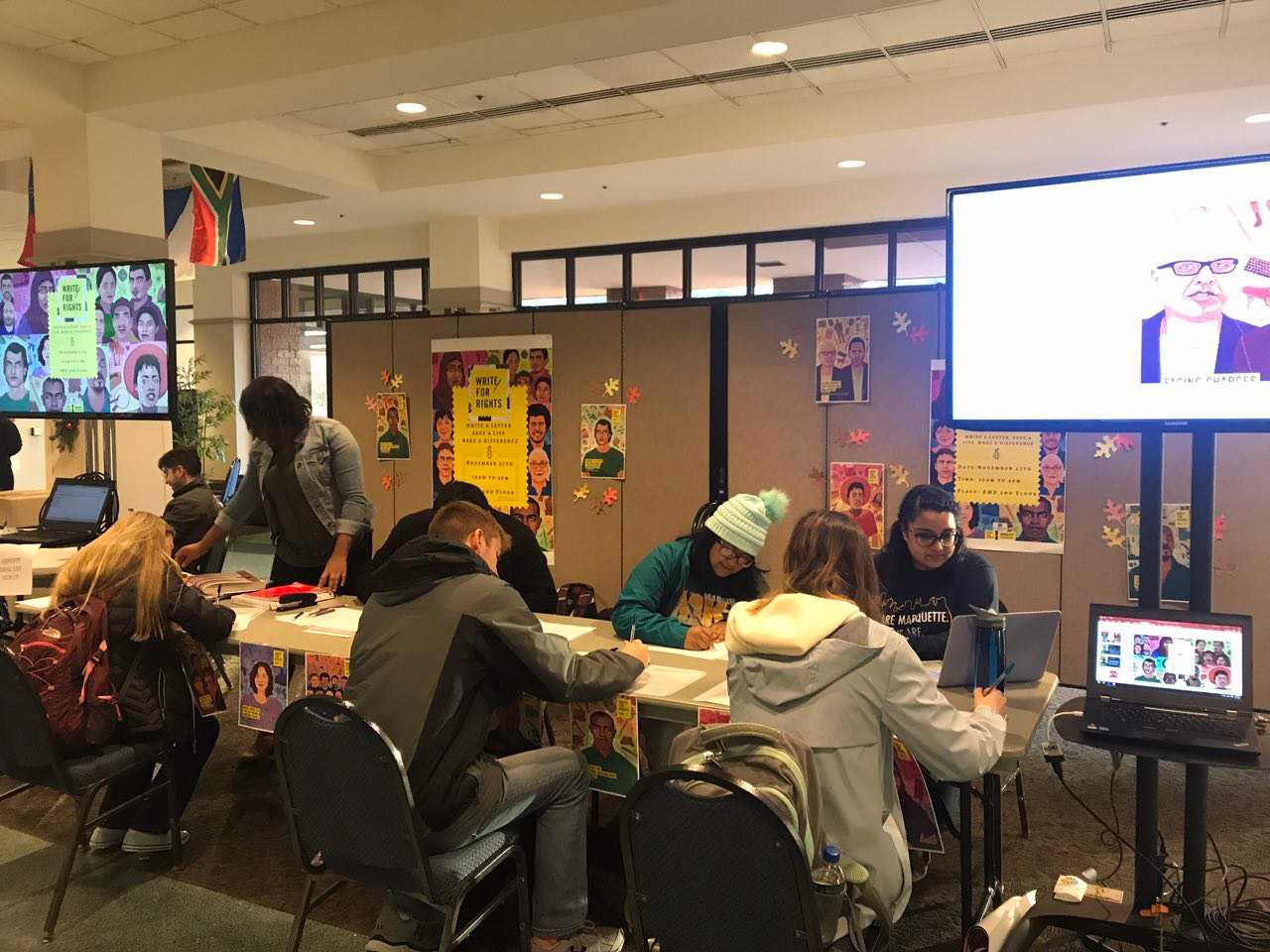 The University’s Amnesty International chapter held a Write for Rights event in the Alumni Memorial Union Nov. 27. Participants used a template that went along with each case to write a handwritten letter that will be sent directly to the authorities of the situation.
Photo courtesy of Amnesty International Marquette