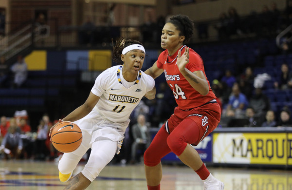 Allazia Blockton led all scorers with 19 points in Marquettes win over St. Johns. (Photo courtesy of Marquette Athletics.)