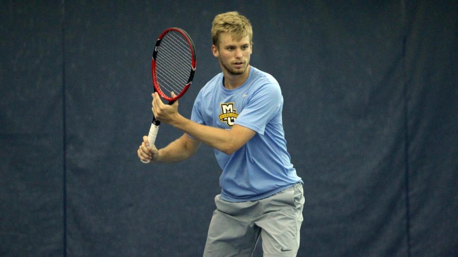 Mens+tennis+player+Scott+Christian+has+already+played+as+many+matches+this+year+as+he+did+in+all+of+last+season.+%28Photo+by+Maggie+Bean+via+Marquette+Athletics.%29