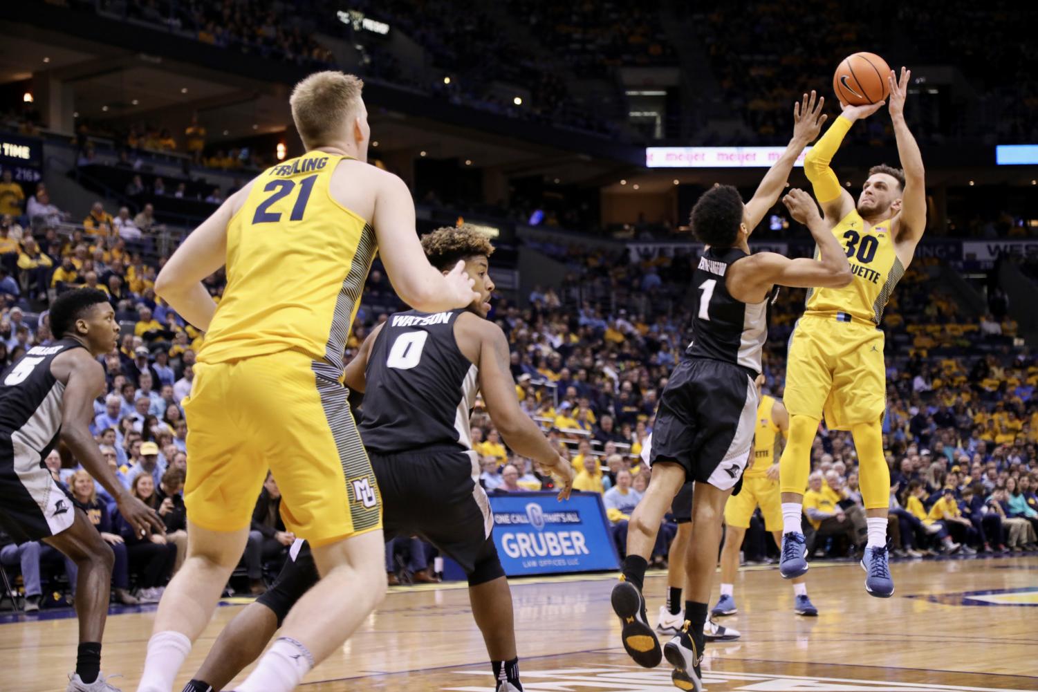 Andrew Rowsey has had hot and cold streaks this season. His shooting has been a catalyst for Marquette's offense when he's on point.