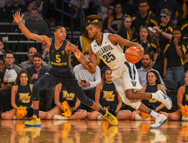 Villanova's Mikal Bridges scored 25 points on 7-of-12 shooting against Marquette. (Photo courtesy of Mitchell Layton/Marquette Athletics.)