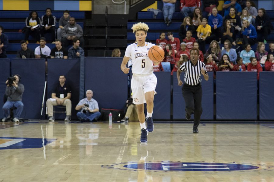 Natisha Hiedeman set a career-high in points with 32 in Marquettes NCAA Tournament victory over Dayton.