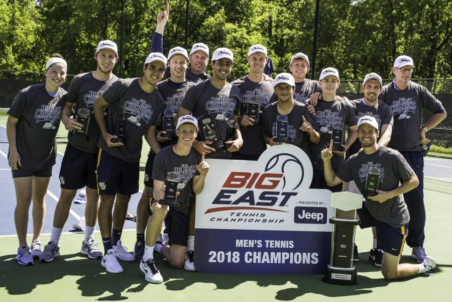 Marquette men's tennis triumphed over the DePaul Blue Demons in the finals of the BIG EAST Tournament. (Photo courtesy of Stephen B. Morton for the BIG EAST Conference.)