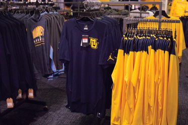 The spirit shop carries a variety of apparel with new gear made available every month, allowing students to rep clothing for every sport. 