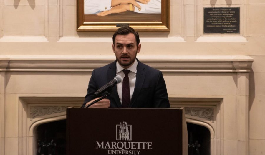 Republican U.S. Rep. Mike Gallagher from the 8th District of Wisconsin visited Marquette University Monday to lead a discussion at Sensenbrenner Hall titled “Wisconsin and American Foreign Policy.”
