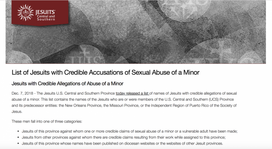 The U.S. Central and Southern Province released a list recently that names Jesuits with credible sexual abuse allegations against them. Image via the U.S. Central and Southern Province website.