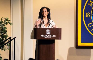 Dascha Polanco talks to students about losing her mother as well as becoming a teen mom and struggling with self-confidence as an adolescent. 