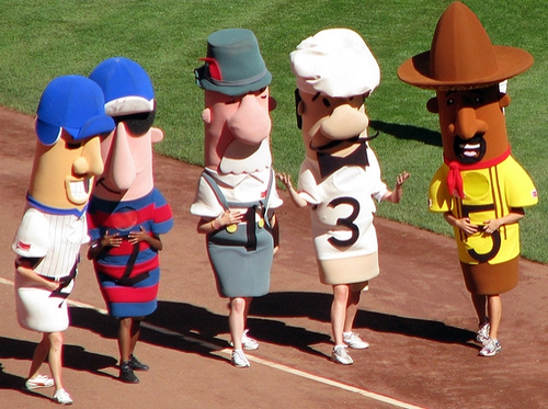 The Sausage Race occurs during every Brewers game and has been a tradition at Miller Park for many years. It is just one of several activities that makes Brewers games unique. 
Photo via Flickr.