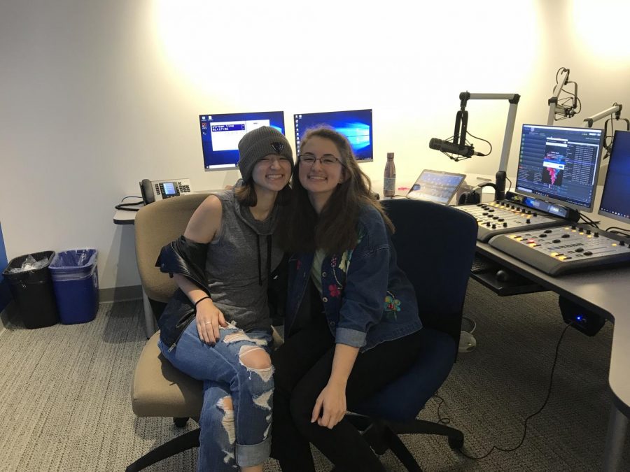 In the radio studio with my sister, Natalie, after airing Dad Rock Radio. 