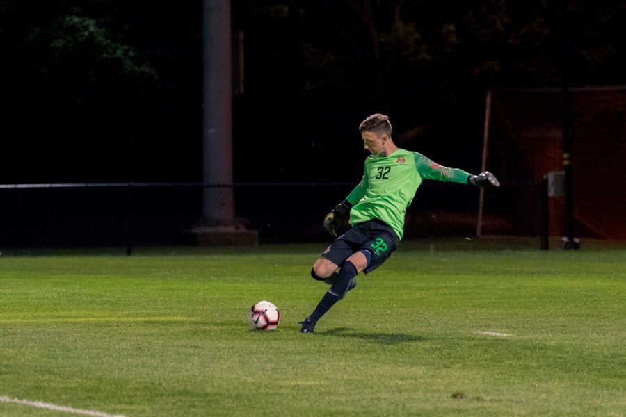 Jackson Weyman fires a goal kick in Marquettes exhibition win over Notre Dame in August.