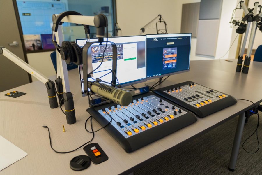 Audio content for a podcast can be created using technology such as a microphone, a sound board and a pair of headphones.