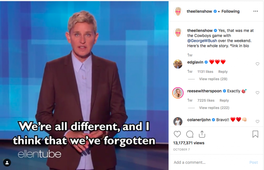 Ellen responded to public scrutiny about her friendship with Bush. Photo via Instagram.