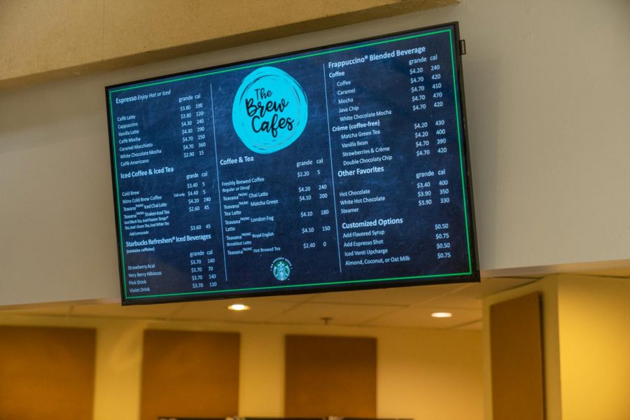 The Brew provides caloric values on menus around campus. 