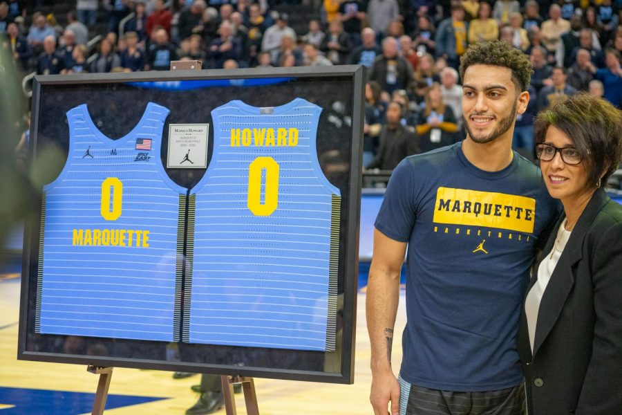 Markus Howard poses with his mother on Senior Day Feb. 29.
