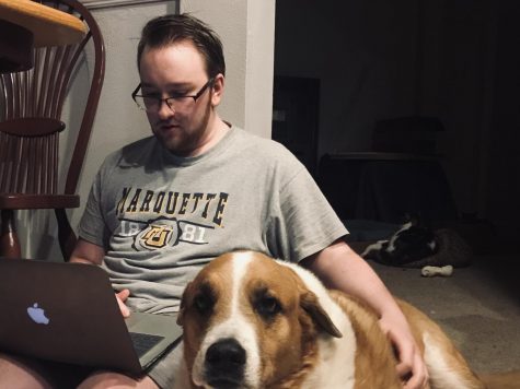 Cal Gessner, with his new quarantine haircut, spends a lot more time with his best canine friend in Florida. Photo courtesy of Cal Gessner.