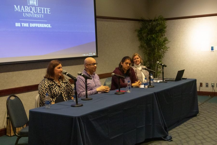 Members of the Marquette community share ways to get involved in the Democratic National Convention at an event in the AMU Oct. 22, 2019.