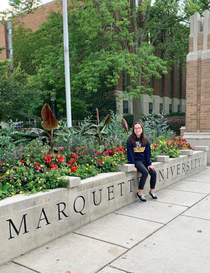 Skyler Chun sits outside Raynor Memorial Libraries in August 2019, about a week before classes begin. Photo courtesy of Skyler Chun.
